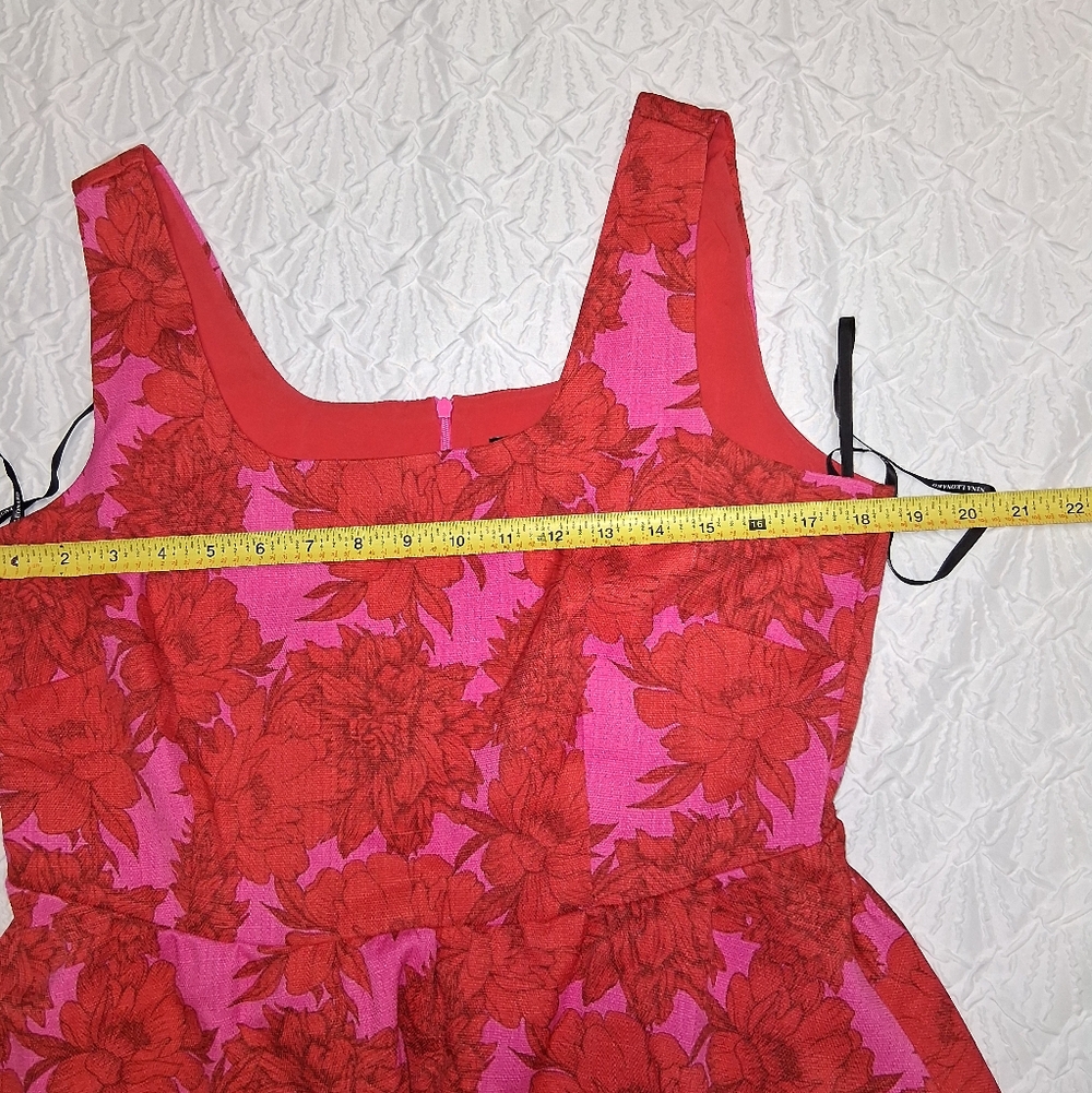 Nina Leonard Pink and Red Floral Mini Dress Retro High Low Bubble - Picture 7 of 16